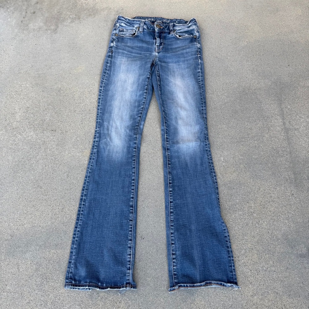 American Eagle Skinny Kick Bootcut Jeans Medium Wash Distressed Women Size 4